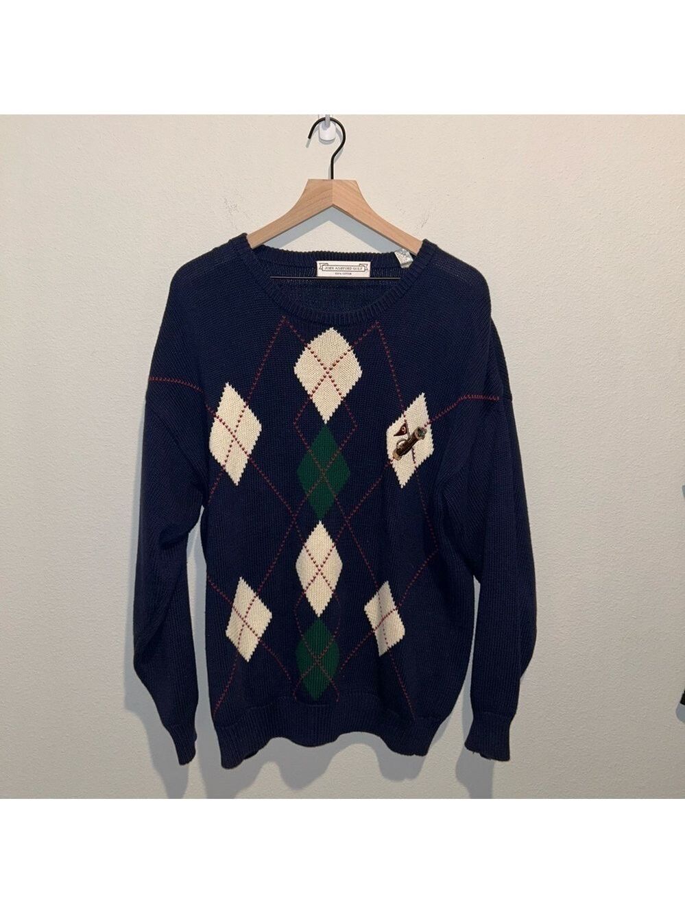 Vintage John Ashford Golf Sweater Blue Knit Golfer Adult Large Pre-Owned